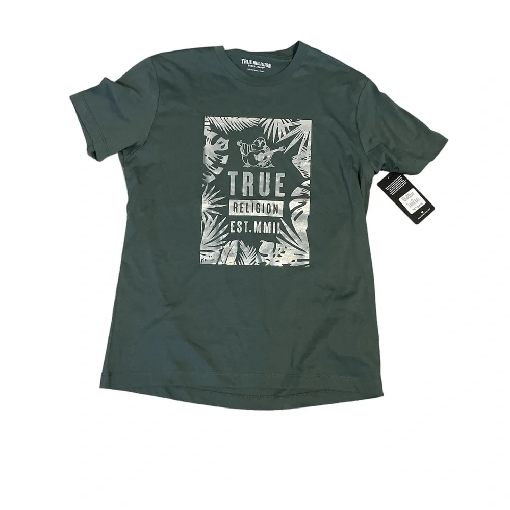 Mens true religion, nwt signature, Buddha, silver foil, canvas T-shirt med